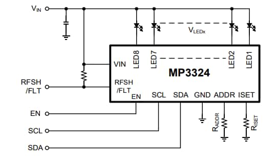 Application Circuit Diagram - Monolithic Power Systems (MPS) MP3324 8-Channel White LED Drivers